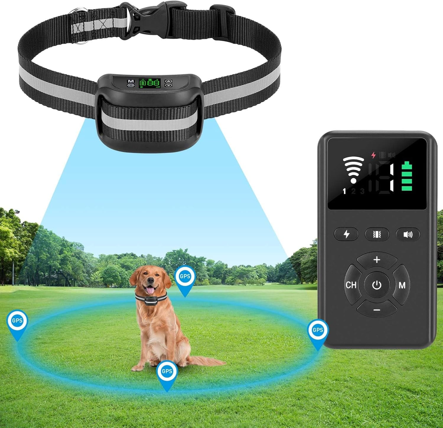 2 in 1 GPS Wireless Dog Fence, Dog Training Collar with Remote, Radius from 33 Yards to 1083 Yards, Electric Pet Containment System, Waterproof Collar, Beep Vibration Shock, for Dogs Over 20 Lbs
