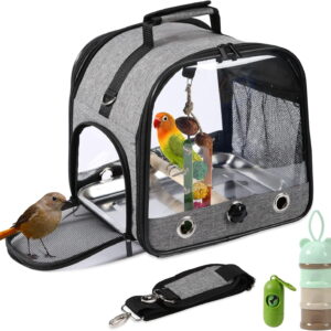 Bird Carrier Bag Bird Travel Cage with Stand, Small Bird Carrier for Parrot, Portable Bird Carrier Travel Bag, Pet Transparent Breathable Travel Cage