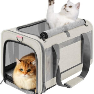 Pet Carrier for Large Cat 20 lbs+ / Soft Sided Small Dog 12 Pounds Travel Crate Top Load/Collapsible Kitty Carry Bag Big Kitten Mesh/Sturdy Animal Transport cage Kennel