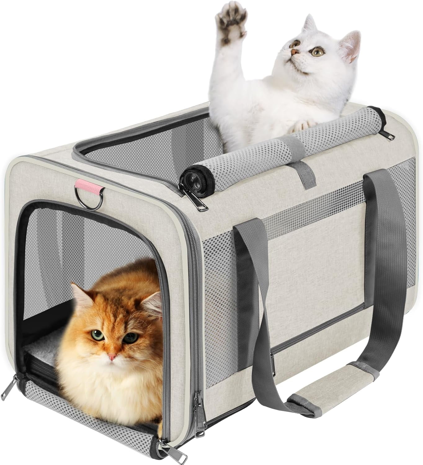 Pet Carrier for Large Cat 20 lbs+ / Soft Sided Small Dog 12 Pounds Travel Crate Top Load/Collapsible Kitty Carry Bag Big Kitten Mesh/Sturdy Animal Transport cage Kennel