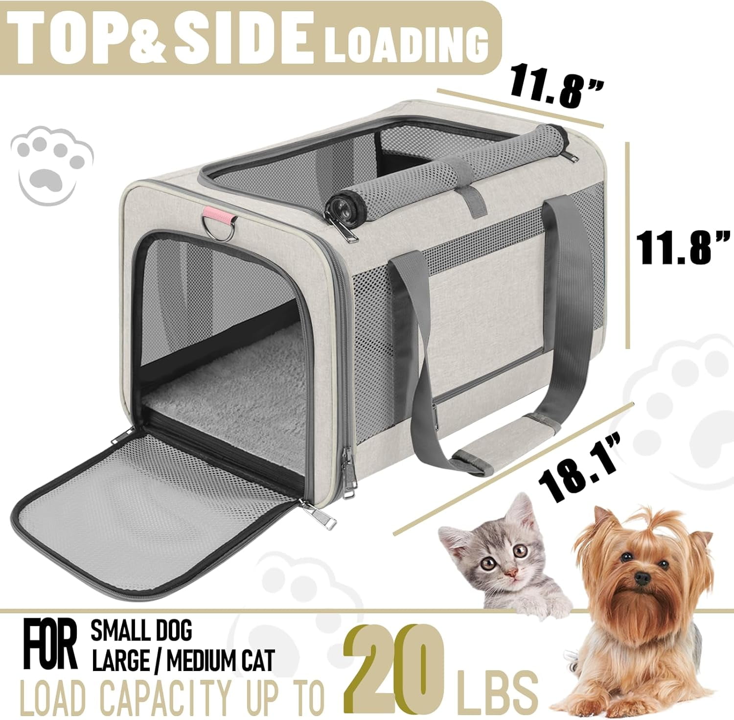 Pet Carrier for Large Cat 20 lbs+ / Soft Sided Small Dog 12 Pounds Travel Crate Top Load/Collapsible Kitty Carry Bag Big Kitten Mesh/Sturdy Animal Transport cage Kennel - Image 2