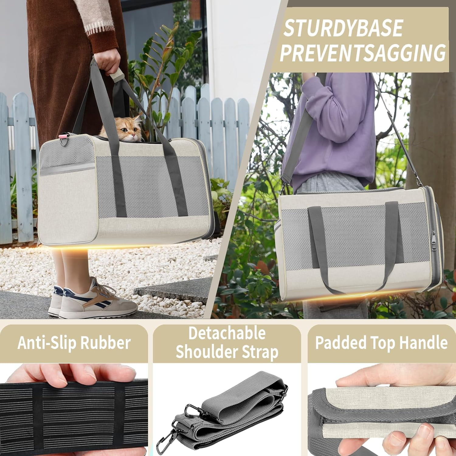 Pet Carrier for Large Cat 20 lbs+ / Soft Sided Small Dog 12 Pounds Travel Crate Top Load/Collapsible Kitty Carry Bag Big Kitten Mesh/Sturdy Animal Transport cage Kennel - Image 4