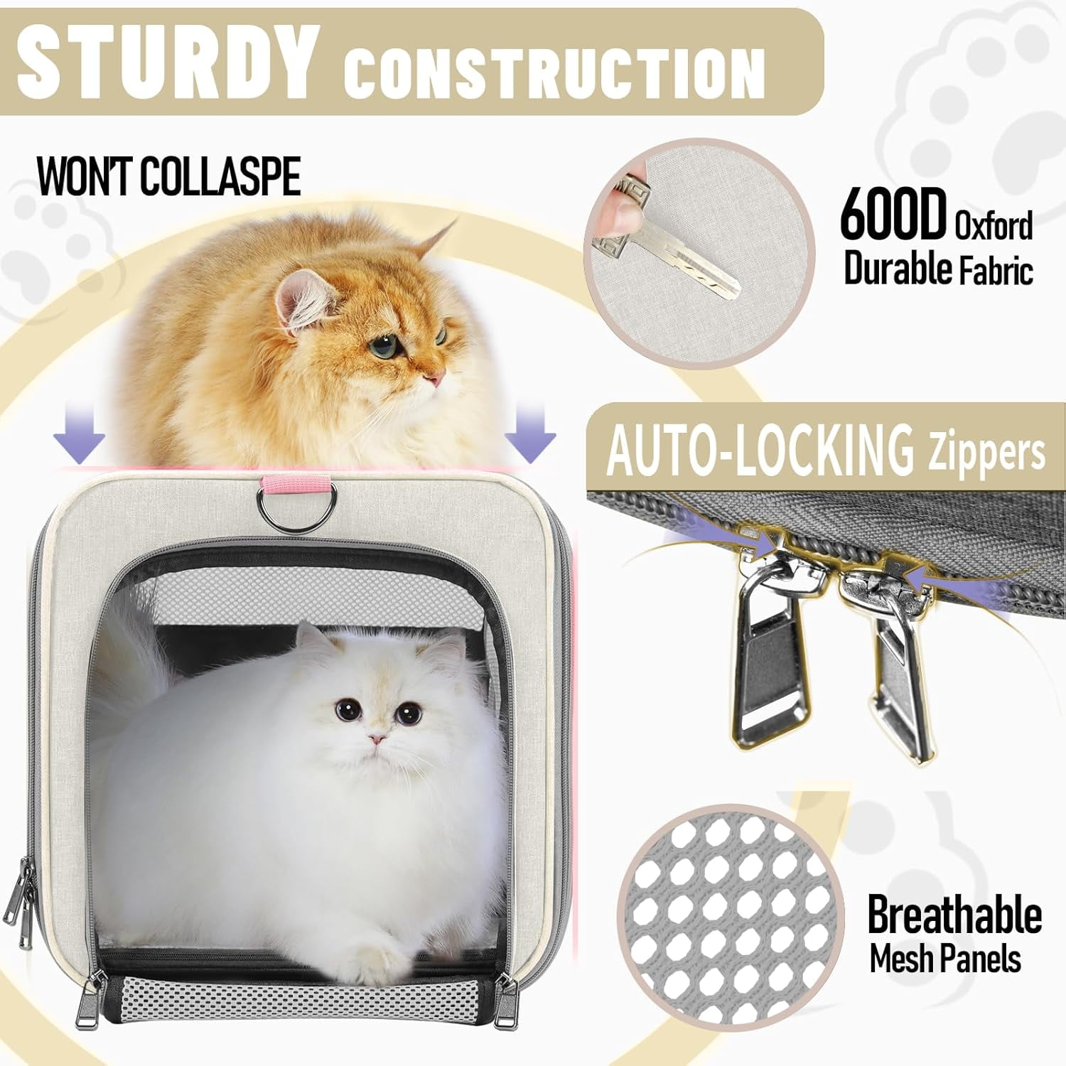 Pet Carrier for Large Cat 20 lbs+ / Soft Sided Small Dog 12 Pounds Travel Crate Top Load/Collapsible Kitty Carry Bag Big Kitten Mesh/Sturdy Animal Transport cage Kennel - Image 6
