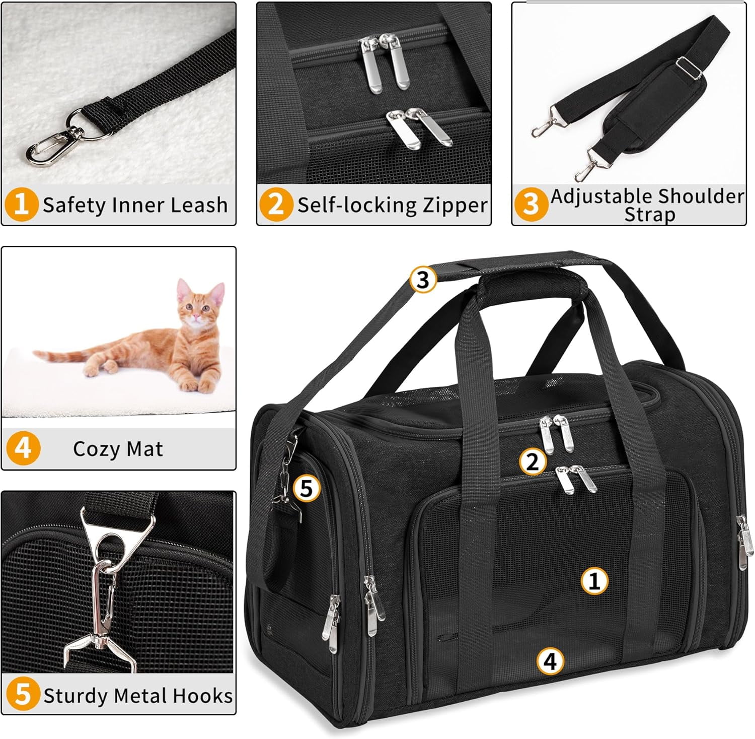 Soft-Sided Pet Carrier with Shoulder Strap, Collapsible Travel Bag for Dogs & Cats up to 25 Lbs, Breathable Mesh Design - Image 3