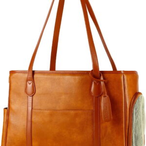 Stylish Dog Purse Carrier, Leather Pet Carrier Bag for Small Dogs Cats Puppy, Airline Approved Soft-Sided Carrier Brown