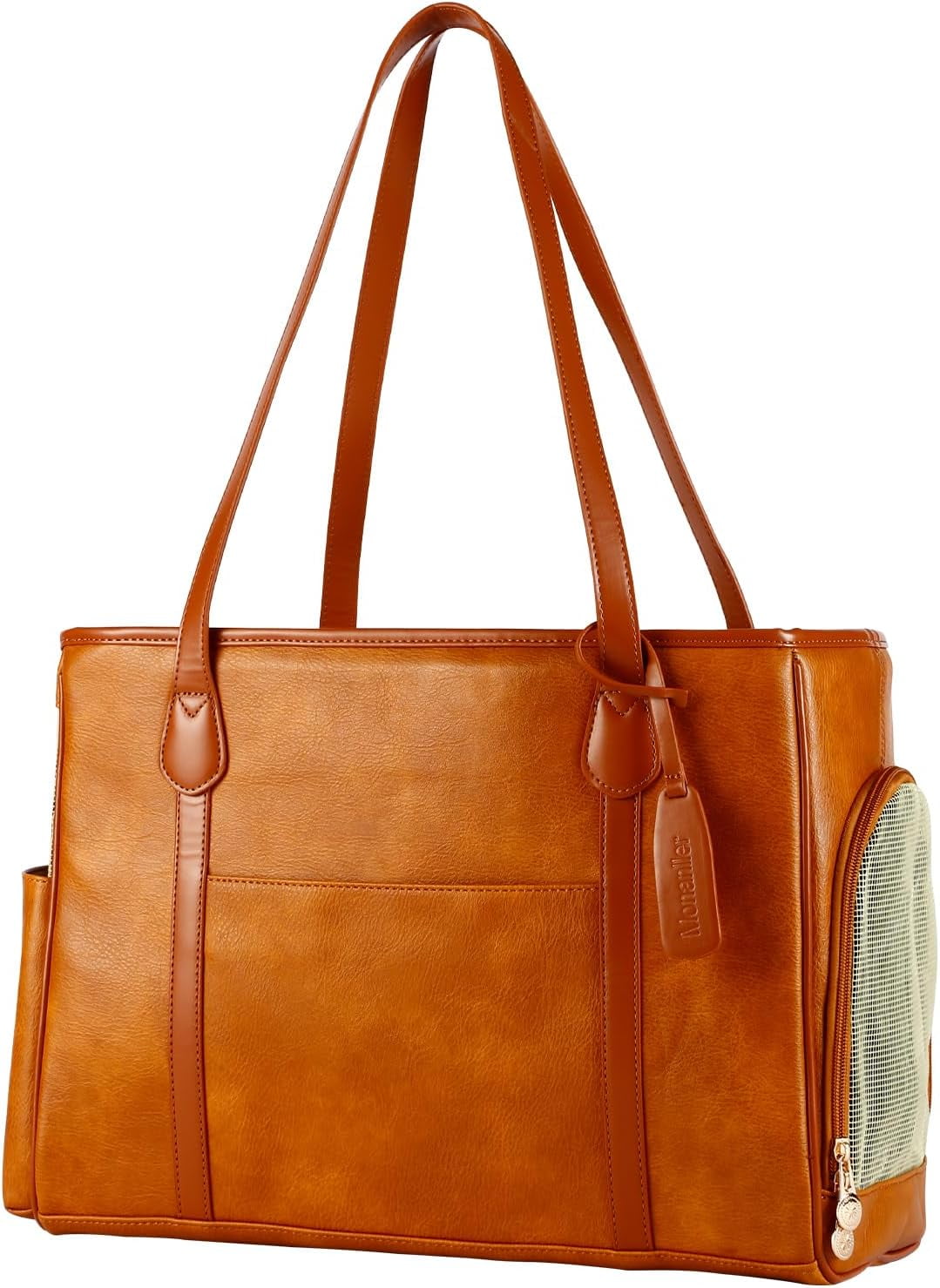 Stylish Dog Purse Carrier, Leather Pet Carrier Bag for Small Dogs Cats Puppy, Airline Approved Soft-Sided Carrier Brown