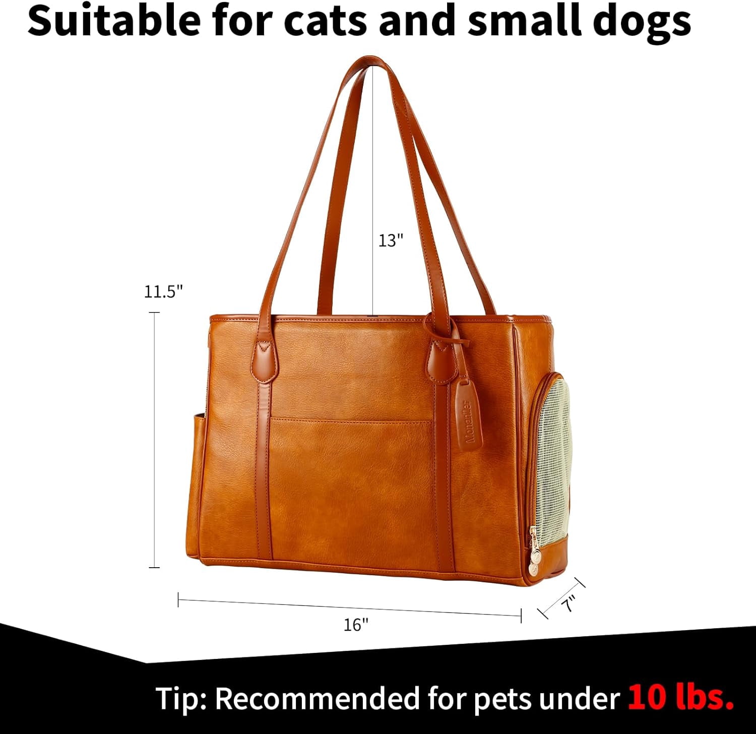 Stylish Dog Purse Carrier, Leather Pet Carrier Bag for Small Dogs Cats Puppy, Airline Approved Soft-Sided Carrier Brown - Image 2
