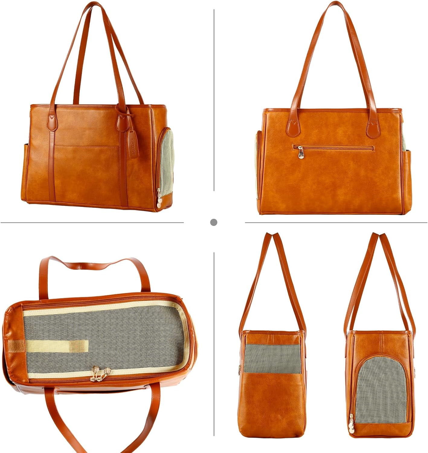 Stylish Dog Purse Carrier, Leather Pet Carrier Bag for Small Dogs Cats Puppy, Airline Approved Soft-Sided Carrier Brown - Image 3