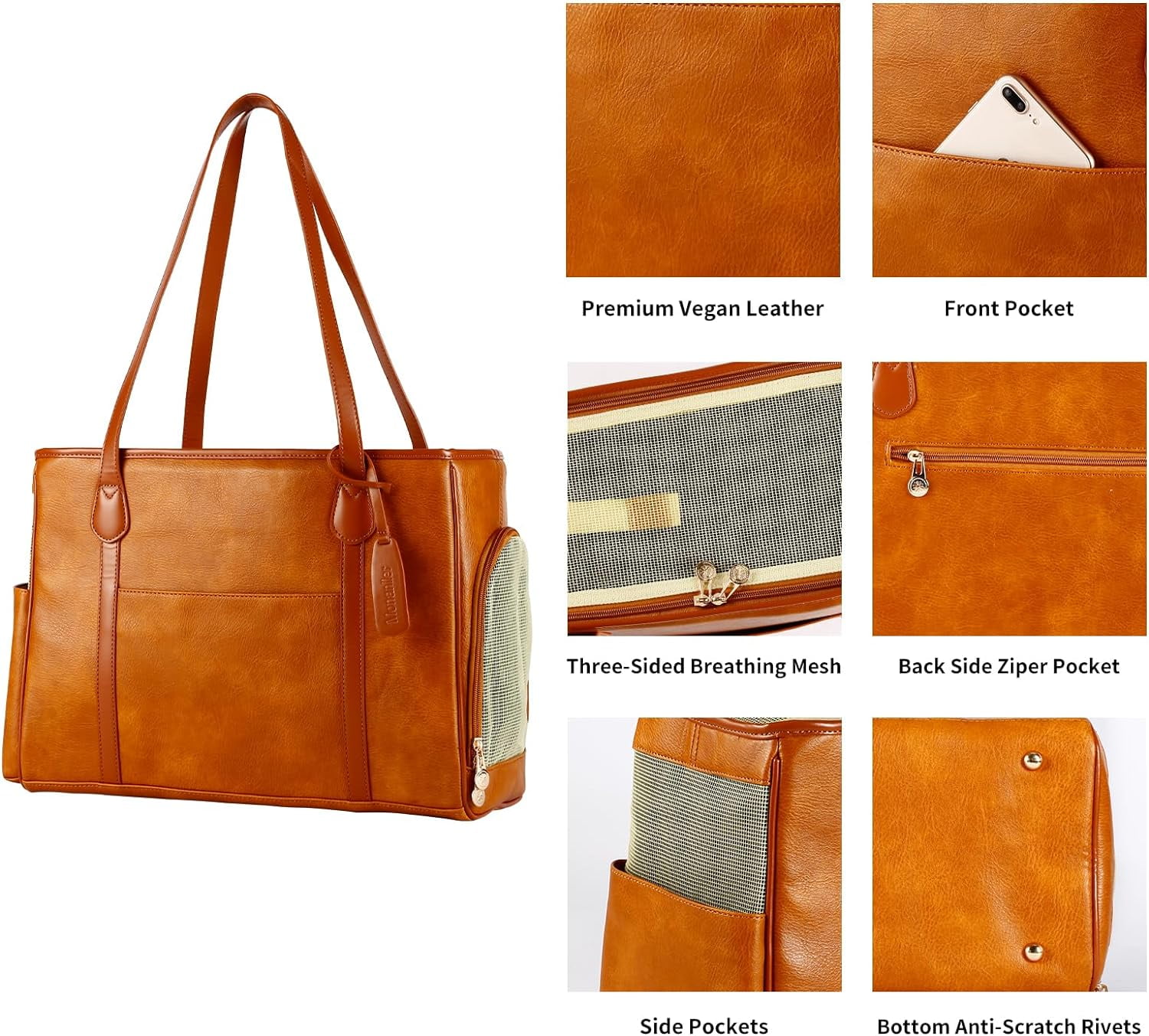 Stylish Dog Purse Carrier, Leather Pet Carrier Bag for Small Dogs Cats Puppy, Airline Approved Soft-Sided Carrier Brown - Image 4