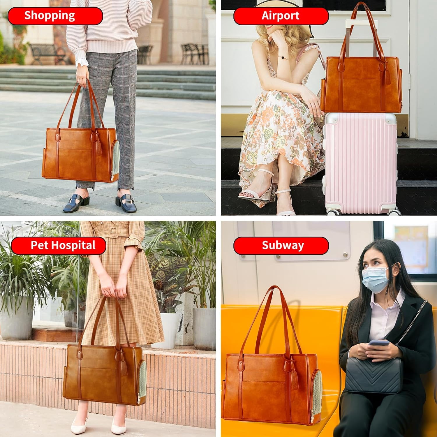 Stylish Dog Purse Carrier, Leather Pet Carrier Bag for Small Dogs Cats Puppy, Airline Approved Soft-Sided Carrier Brown - Image 5