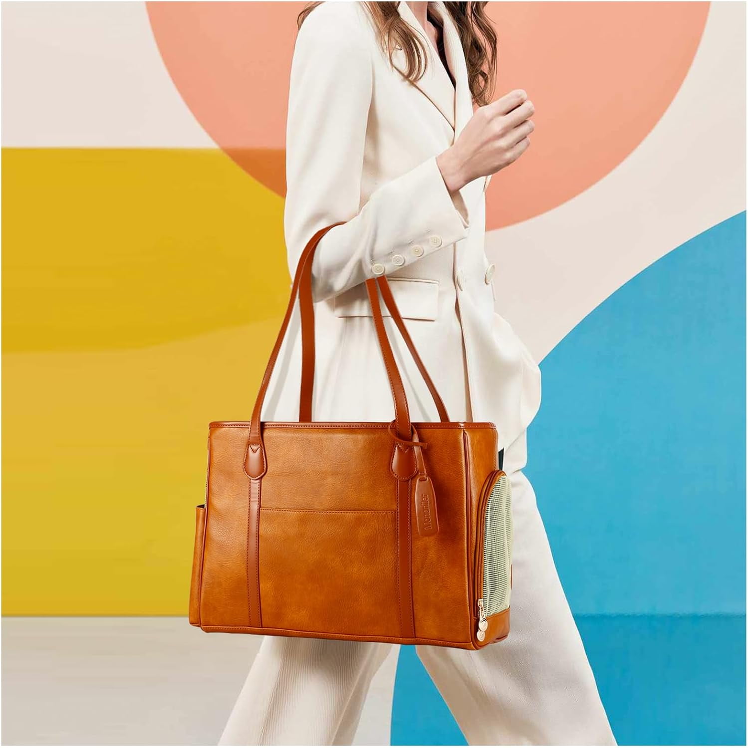 Stylish Dog Purse Carrier, Leather Pet Carrier Bag for Small Dogs Cats Puppy, Airline Approved Soft-Sided Carrier Brown - Image 7