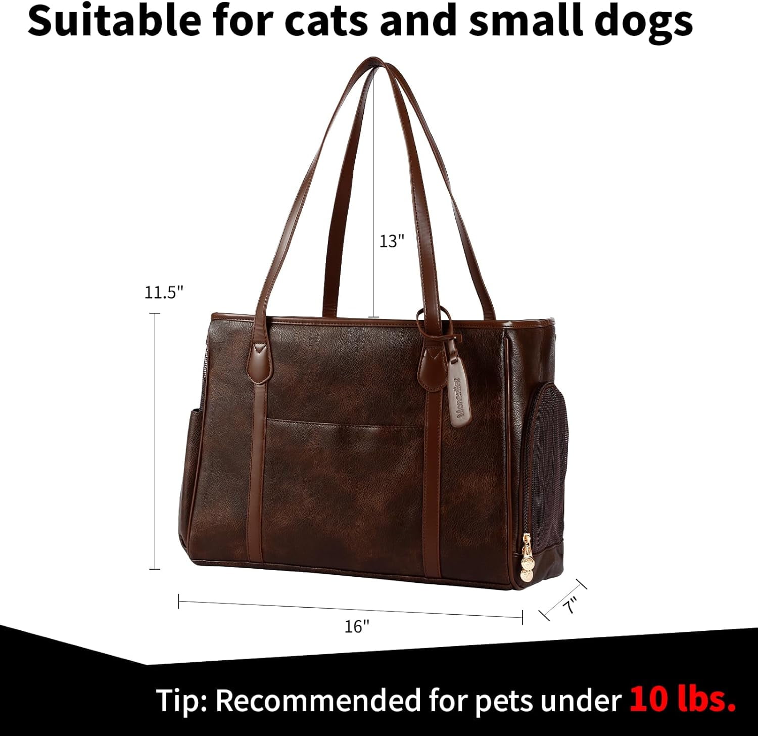 Stylish Dog Purse Carrier, Leather Pet Carrier Bag for Small Dogs Cats Puppy, Airline Approved Soft-Sided Carrier Brown - Image 16