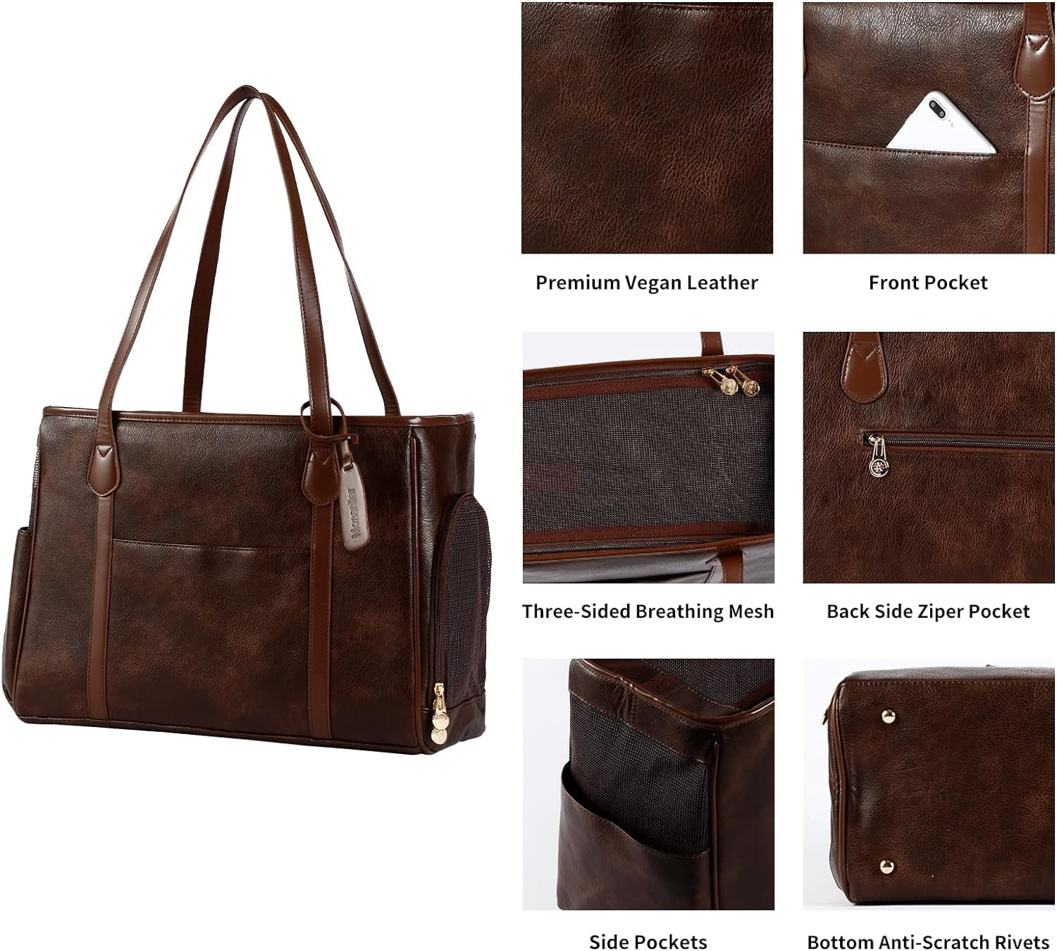 Stylish Dog Purse Carrier, Leather Pet Carrier Bag for Small Dogs Cats Puppy, Airline Approved Soft-Sided Carrier Brown - Image 18