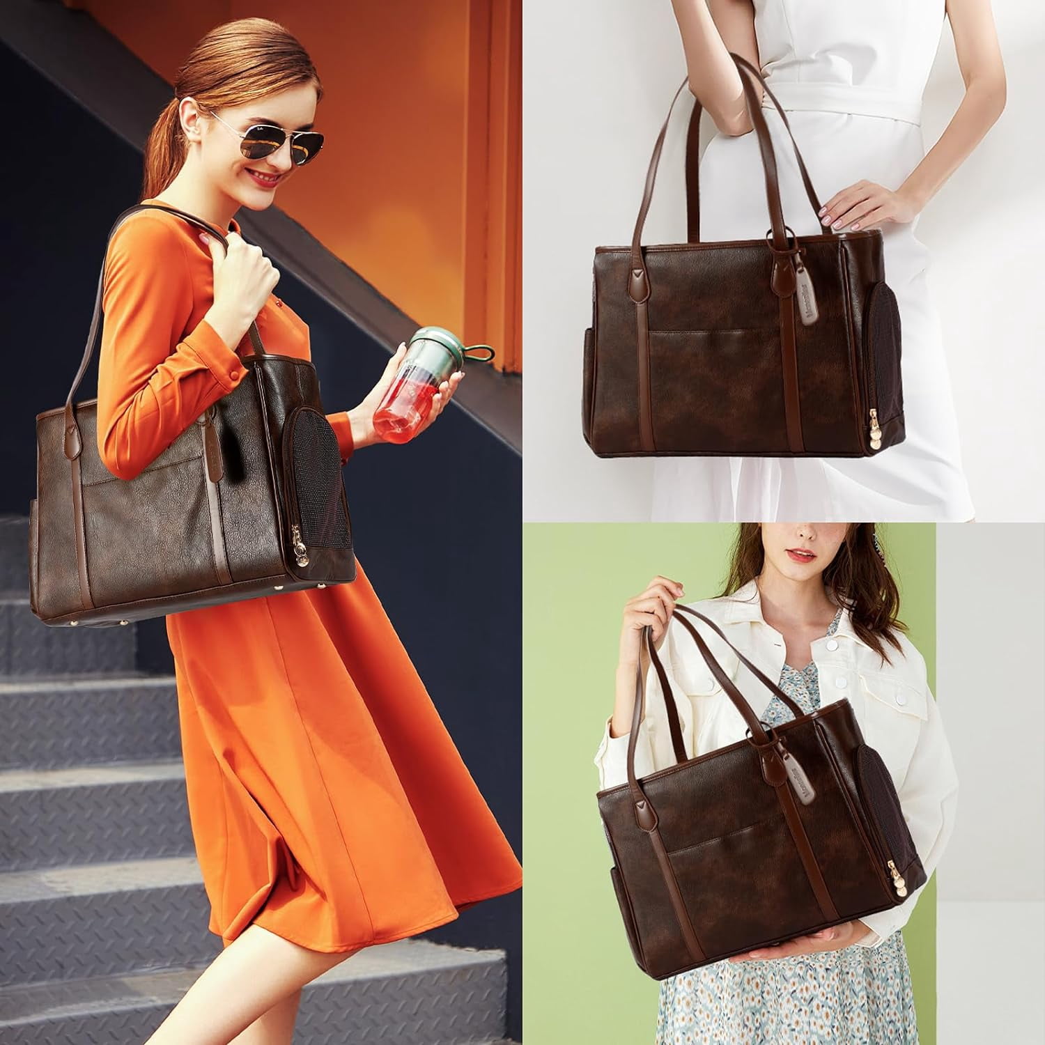 Stylish Dog Purse Carrier, Leather Pet Carrier Bag for Small Dogs Cats Puppy, Airline Approved Soft-Sided Carrier Brown - Image 20