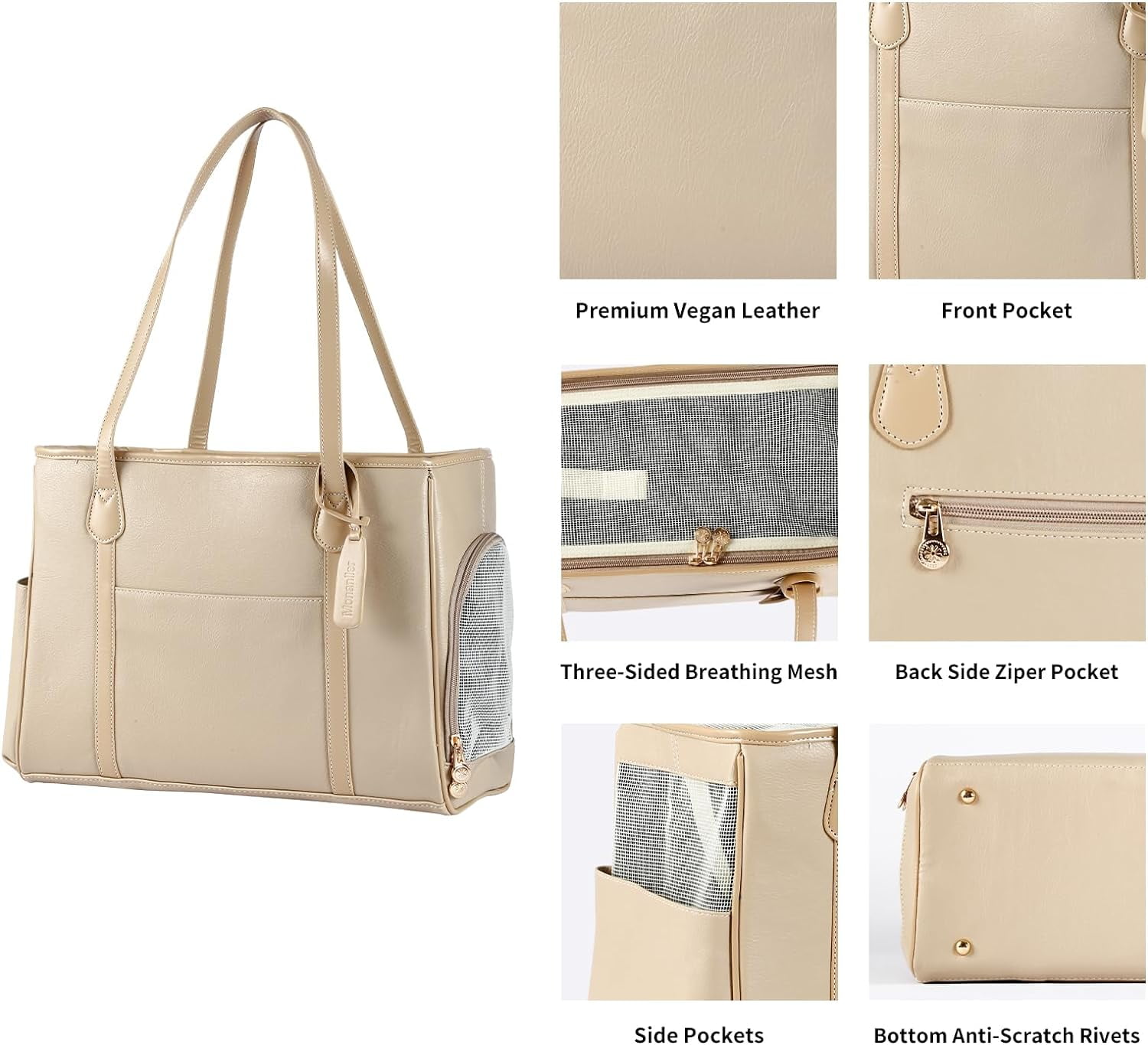 Stylish Dog Purse Carrier, Leather Pet Carrier Bag for Small Dogs Cats Puppy, Airline Approved Soft-Sided Carrier Brown - Image 25