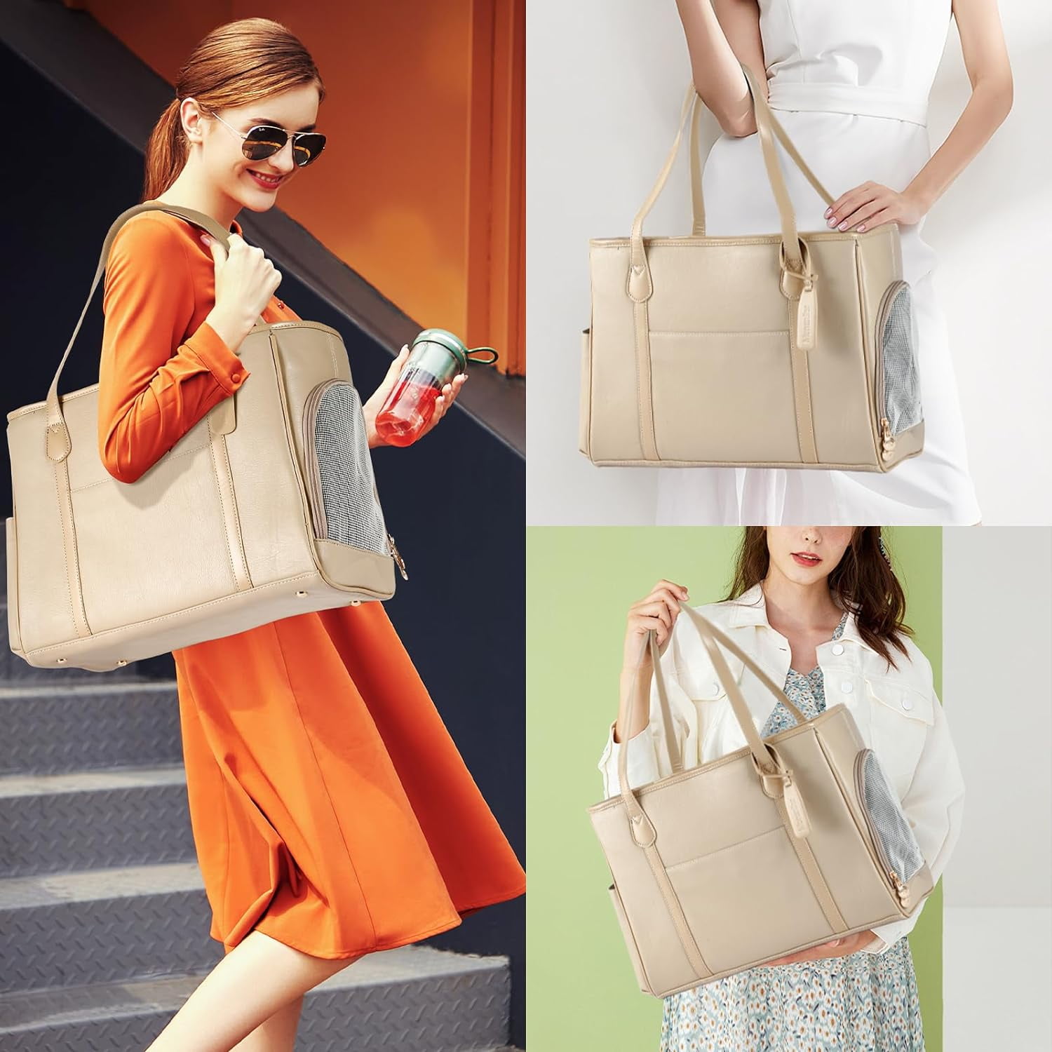 Stylish Dog Purse Carrier, Leather Pet Carrier Bag for Small Dogs Cats Puppy, Airline Approved Soft-Sided Carrier Brown - Image 27