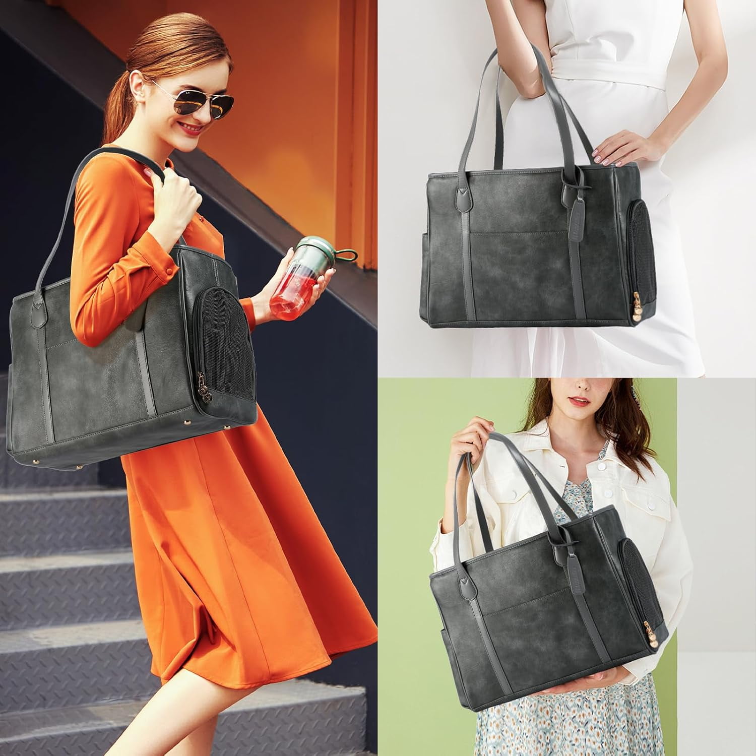 Stylish Dog Purse Carrier, Leather Pet Carrier Bag for Small Dogs Cats Puppy, Airline Approved Soft-Sided Carrier Brown - Image 41