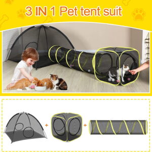 Outdoor Cat Enclosures for Indoor, Portable Mesh Tent, Outdoor pet Tunnel, Cat Playhouse with Adjustable Cat Harness and Leash for Walking, Colorful Tease Ball for Small Animals