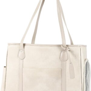 Stylish Dog Purse Carrier, Leather Pet Carrier Bag for Small Dogs Cats Puppy, Airline Approved Soft-Sided Carrier Beige