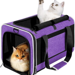 Pet Carrier for Large Cat 20 lbs+ / Soft Sided Small Dog 12 Pounds Travel Crate Top Load/Collapsible Kitty Carry Bag Big Kitten Mesh/Sturdy Animal Transport cage Kennel Long Trips Purple