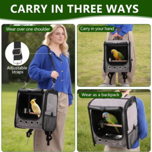 Foldable Bird Carrier Bag, Bird Backpack with Perch and Food Bowl, Stainless Steel Tray, A Portable Travel Bird Cage That is Easy to Clean, Pet Transparent Breathable Travel Cage