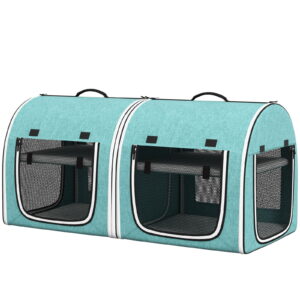 39 Inch Portable Soft Pet Carrier for Cats with Divider 2 Compartments Soft Cushions Storage Bag Green