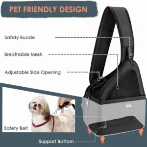 Pet Dog Sling Carrier, Hands Free Hard Bottom Papoose Small Animal Puppy Up to 11 lbs Travel Bag Tote Breathable Mesh Support Adjustable Padded Strap Pocket Safety Belt Machine Washable