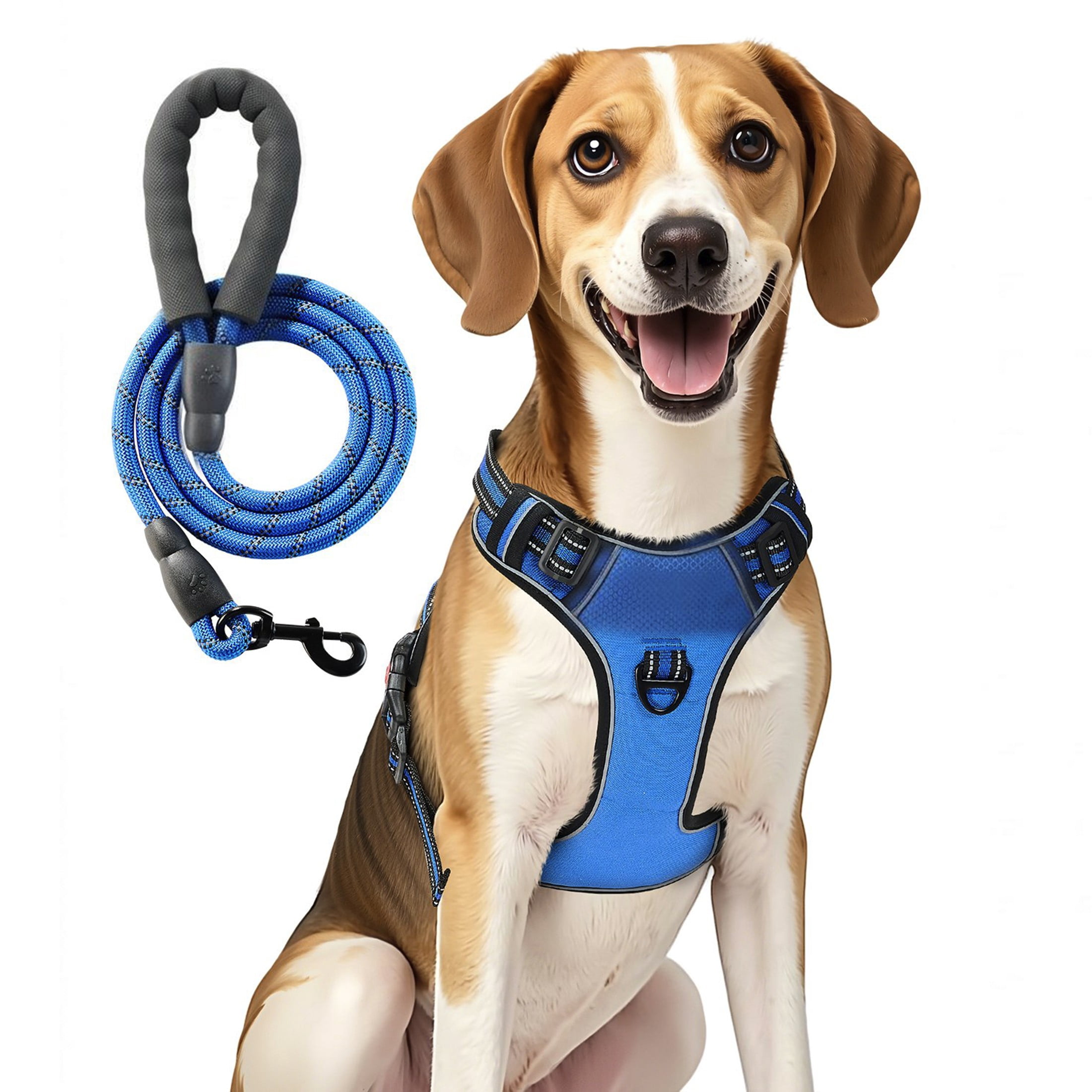 No Pull Dog Harness for Large Dogs, Adjustable Oxford Vest with 5ft Leash, Reflective & Heavy Duty, Black