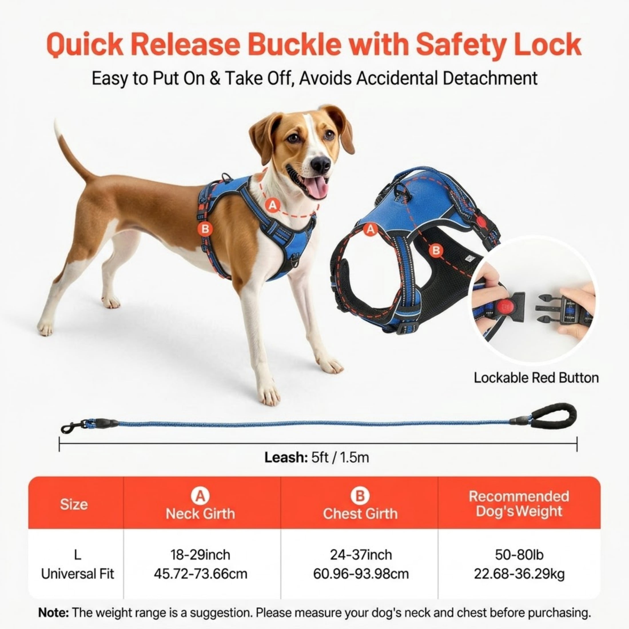 No Pull Dog Harness for Large Dogs, Adjustable Oxford Vest with 5ft Leash, Reflective & Heavy Duty, Black - Image 3