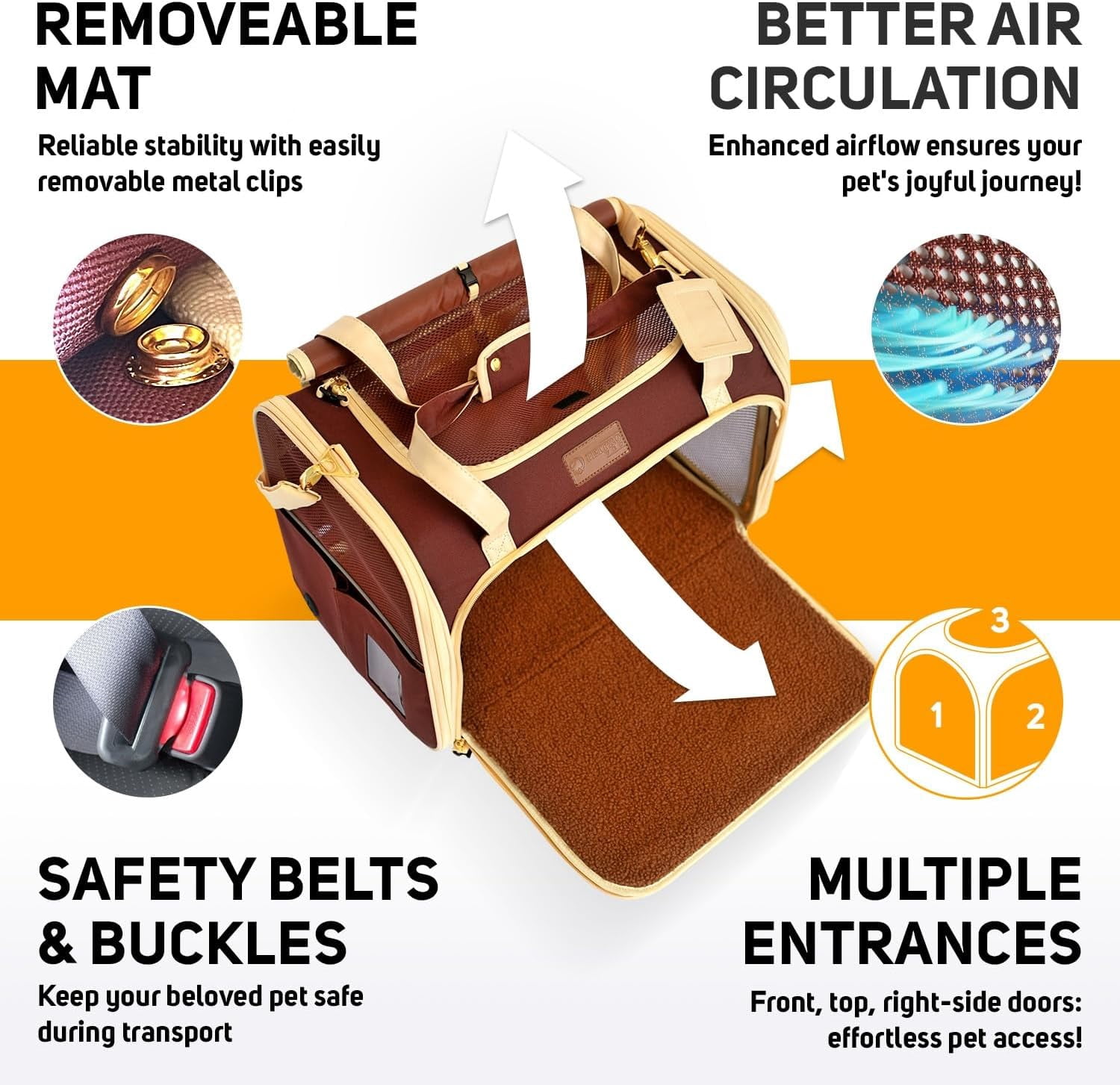 Large Soft Pet Carrier for Cats Dogs Travel Bag Airline Approved M Brown
