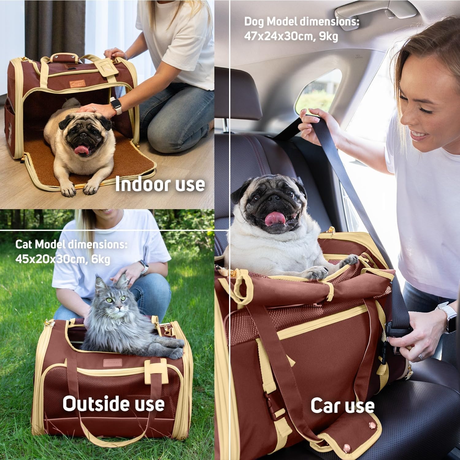 Large Soft Pet Carrier for Cats Dogs Travel Bag Airline Approved M Brown - Image 5