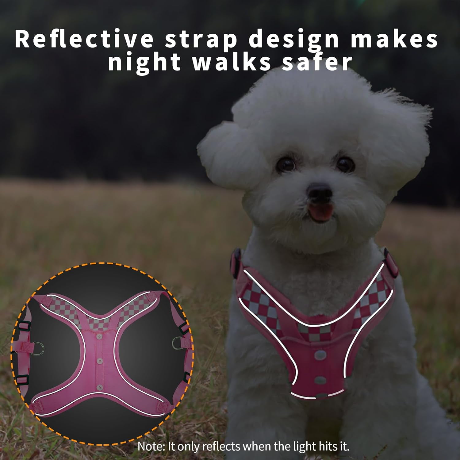 Denim French Bulldog Harness with Leash Set, with Breathable Padded Puppy Harness for Small Dogs Training and Walking (XS Pink) - Image 5