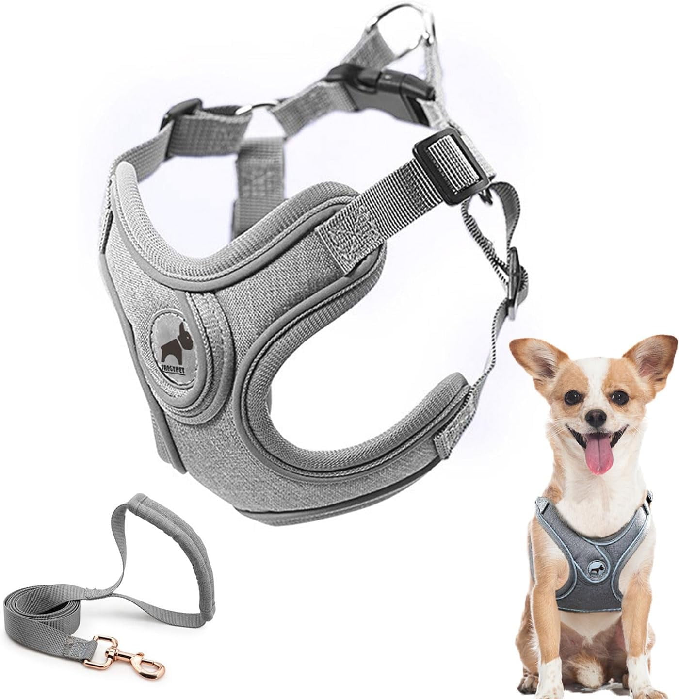 Denim French Bulldog Harness with Leash Set, with Breathable Padded Puppy Harness for Small Dogs Training and Walking (XS Pink) - Image 6