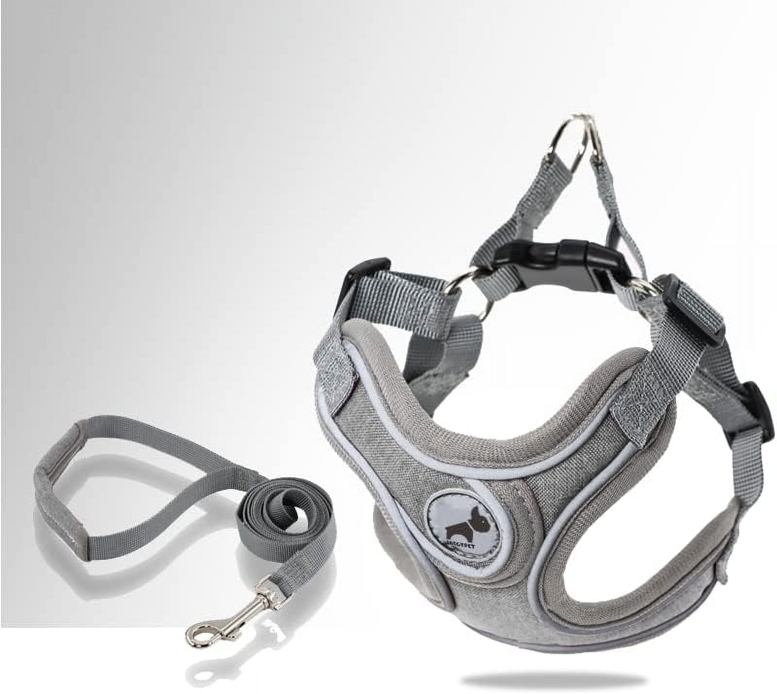 Denim French Bulldog Harness with Leash Set, with Breathable Padded Puppy Harness for Small Dogs Training and Walking (XS Pink) - Image 8