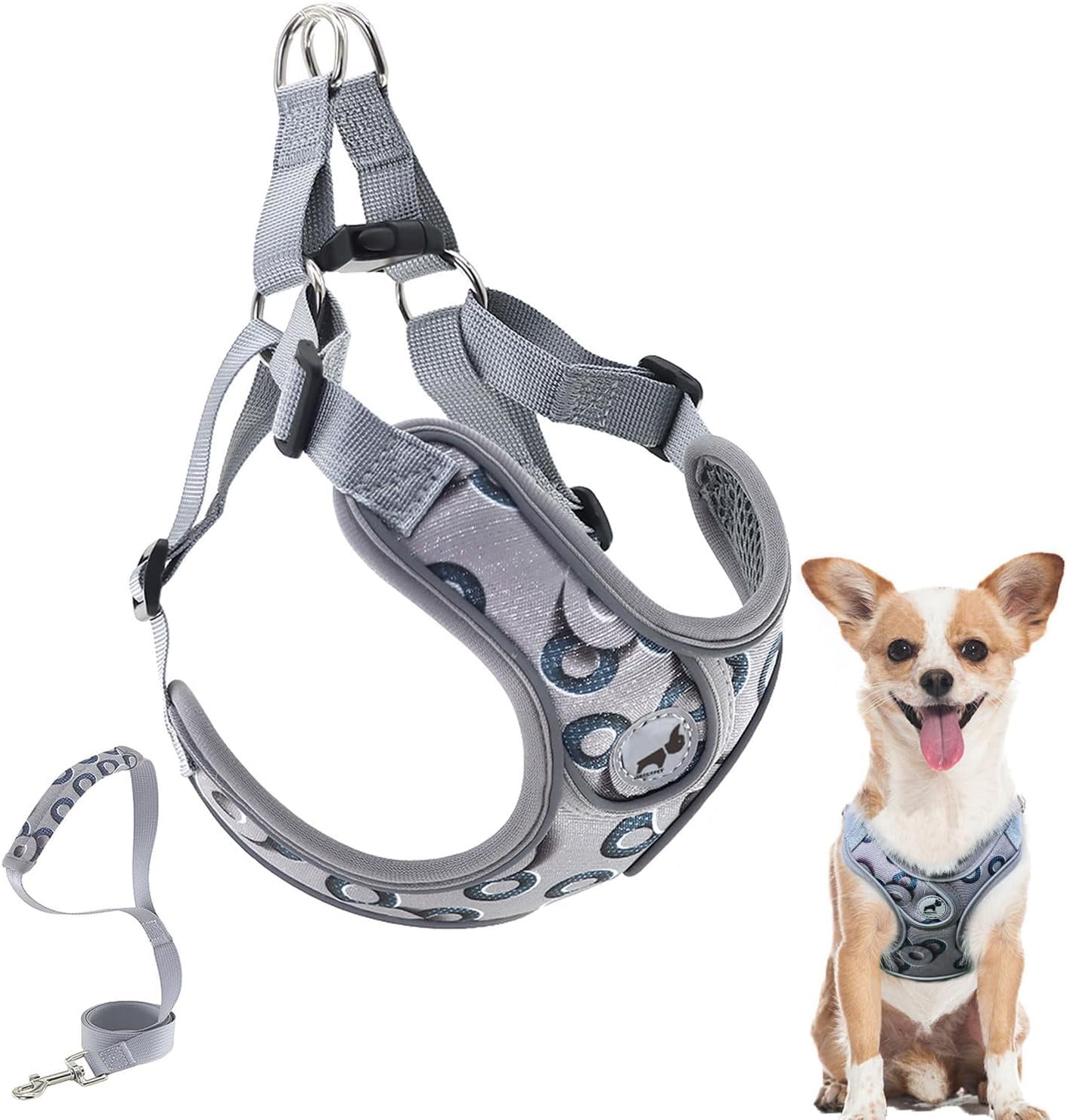 Denim French Bulldog Harness with Leash Set, with Breathable Padded Puppy Harness for Small Dogs Training and Walking (XS Pink) - Image 11
