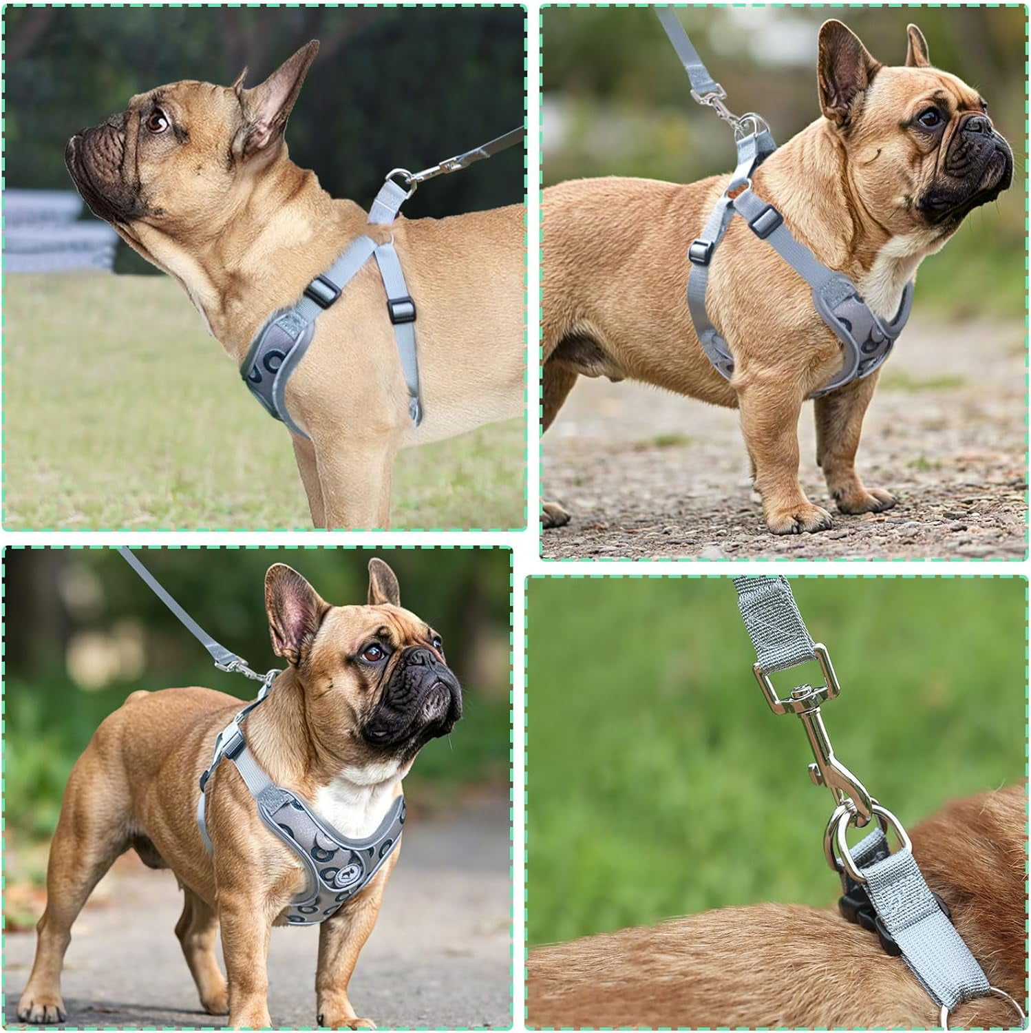 Denim French Bulldog Harness with Leash Set, with Breathable Padded Puppy Harness for Small Dogs Training and Walking (XS Pink) - Image 16
