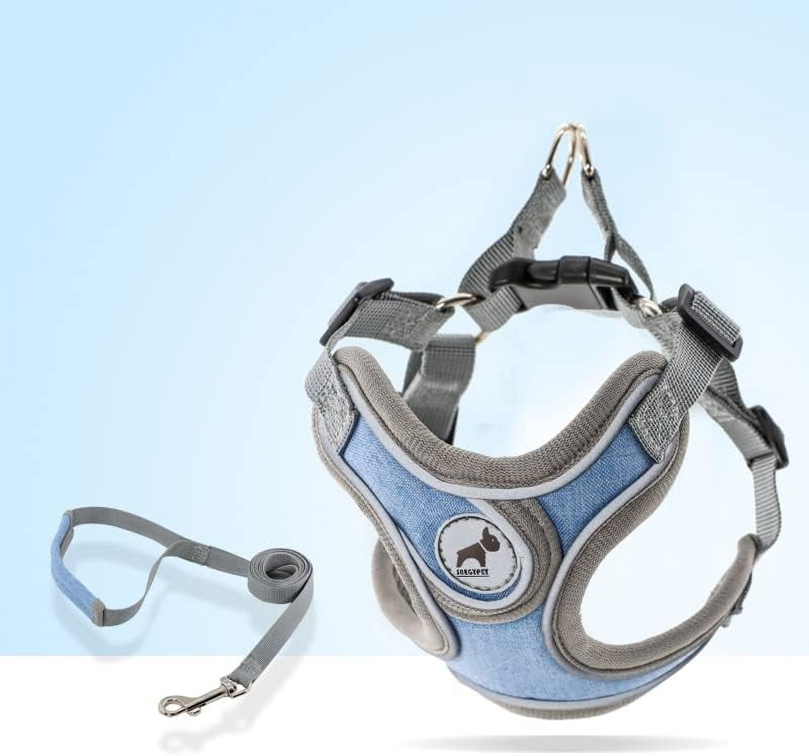 Denim French Bulldog Harness with Leash Set, with Breathable Padded Puppy Harness for Small Dogs Training and Walking (XS Pink) - Image 19