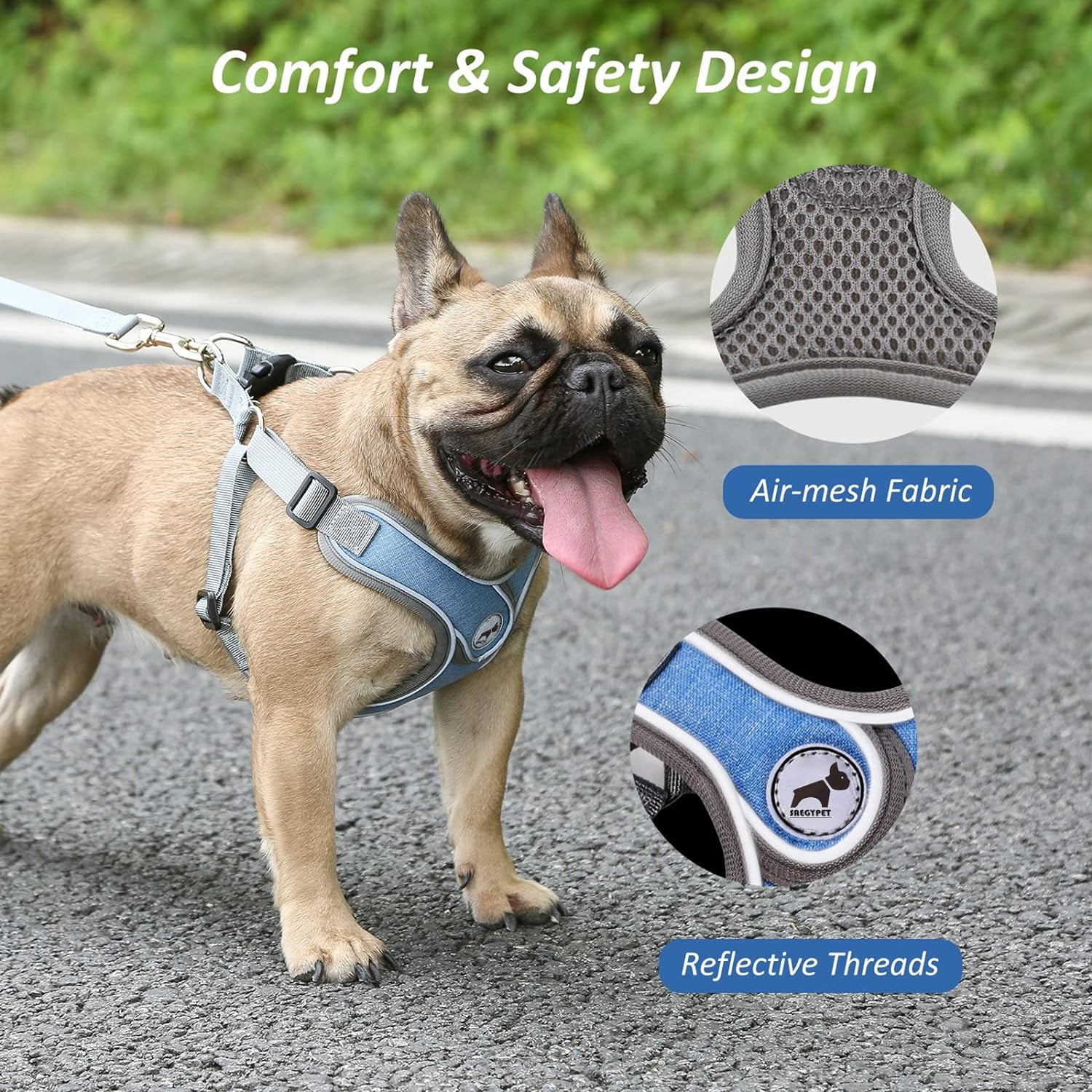 Denim French Bulldog Harness with Leash Set, with Breathable Padded Puppy Harness for Small Dogs Training and Walking (XS Pink) - Image 20