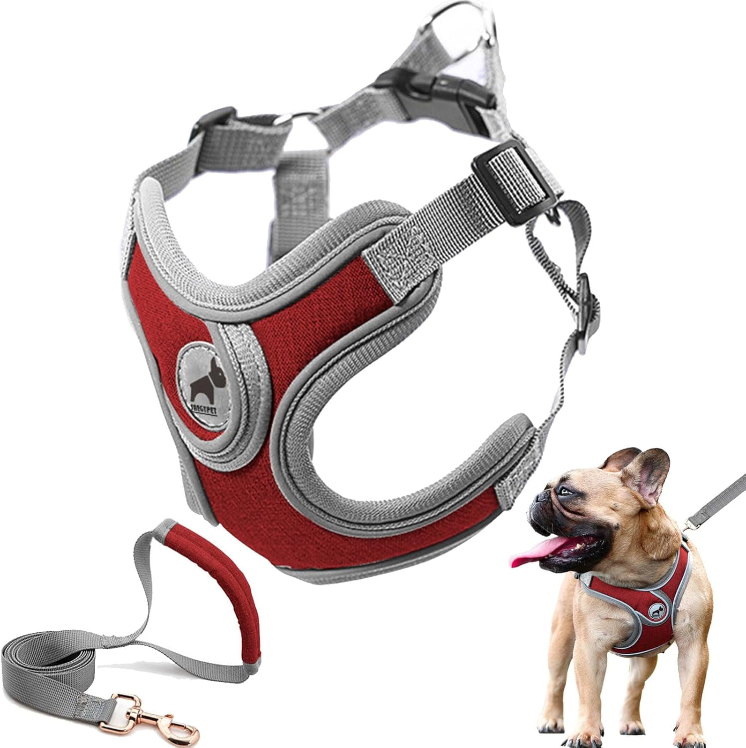 Denim French Bulldog Harness with Leash Set, with Breathable Padded Puppy Harness for Small Dogs Training and Walking (XS Pink) - Image 33