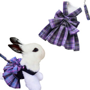 Rabbit Harness & Leash Set – Escape-Proof Mesh Vest Harness with Cute Skirt Design, Breathable Bunny Walking Kit for Small Pets (Ferrets, Kittens, Puppies)