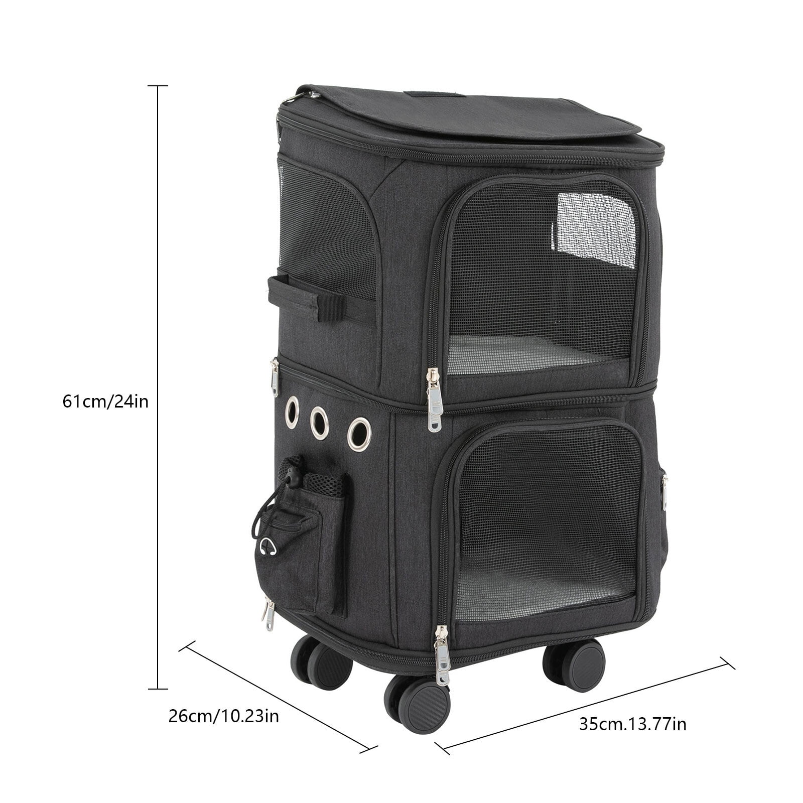 1 PCS Black Double-Compartment Pet Rolling Carrier, Pet Carrier with Wheels, Pet Trolley Bag, Max. Load Capacity: About 10kg/ 22.05 lbs - Image 3