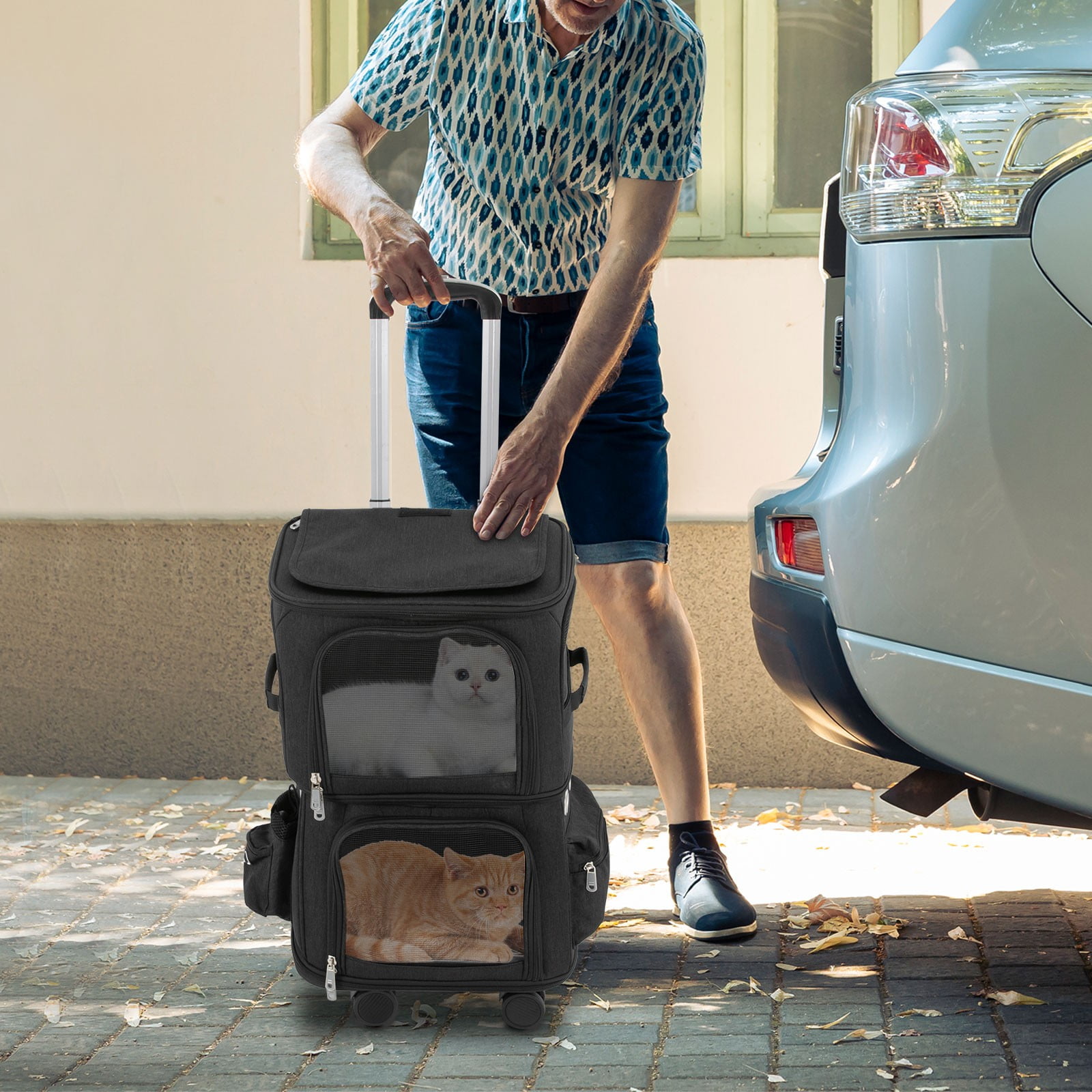 1 PCS Black Double-Compartment Pet Rolling Carrier, Pet Carrier with Wheels, Pet Trolley Bag, Max. Load Capacity: About 10kg/ 22.05 lbs - Image 4