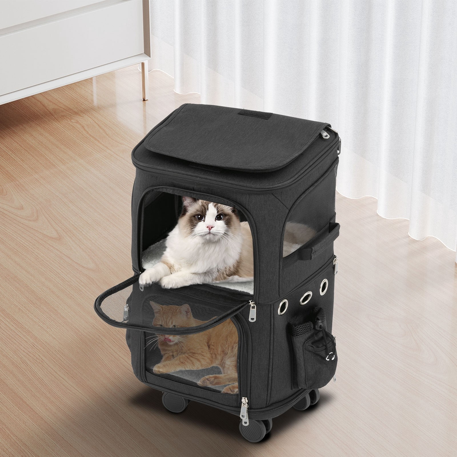 1 PCS Black Double-Compartment Pet Rolling Carrier, Pet Carrier with Wheels, Pet Trolley Bag, Max. Load Capacity: About 10kg/ 22.05 lbs - Image 5
