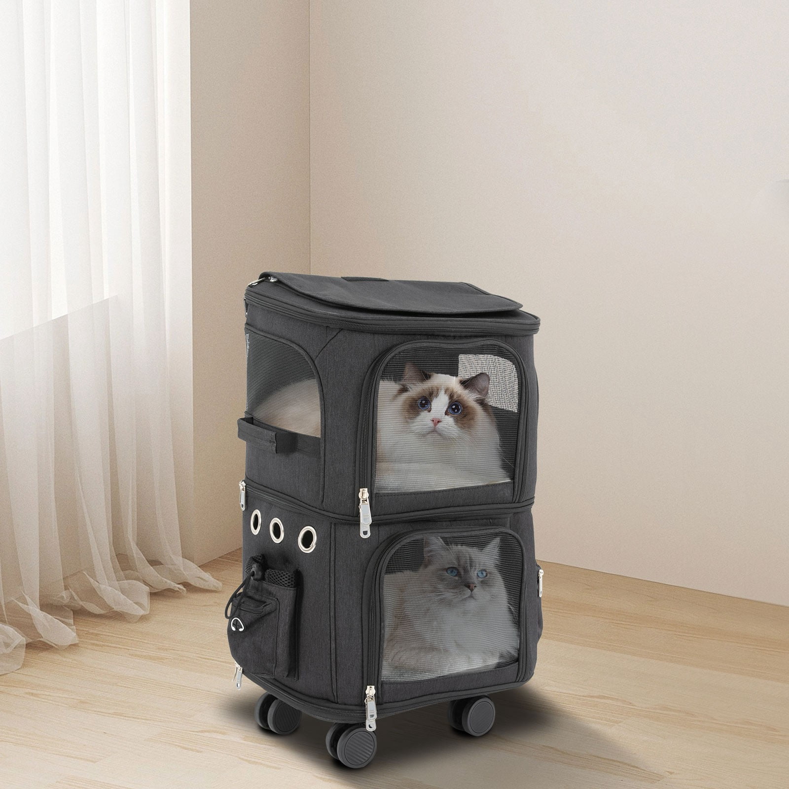 1 PCS Black Double-Compartment Pet Rolling Carrier, Pet Carrier with Wheels, Pet Trolley Bag, Max. Load Capacity: About 10kg/ 22.05 lbs - Image 8