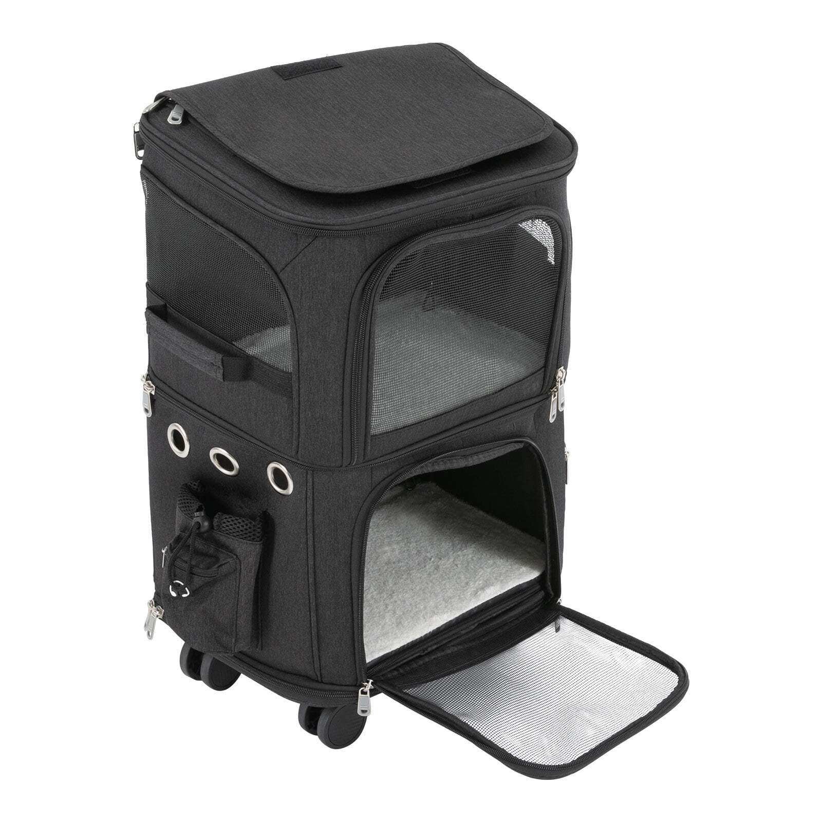 1 PCS Black Double-Compartment Pet Rolling Carrier, Pet Carrier with Wheels, Pet Trolley Bag, Max. Load Capacity: About 10kg/ 22.05 lbs - Image 10