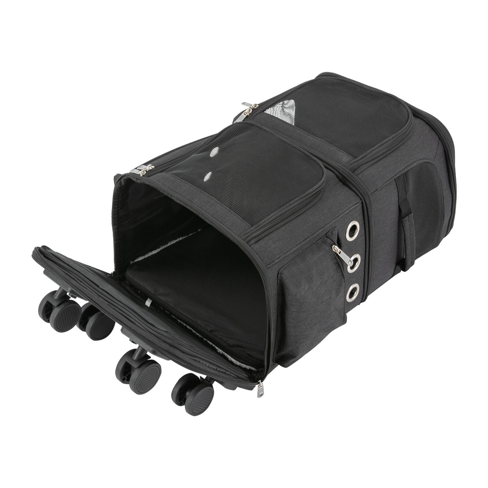 1 PCS Black Double-Compartment Pet Rolling Carrier, Pet Carrier with Wheels, Pet Trolley Bag, Max. Load Capacity: About 10kg/ 22.05 lbs - Image 11