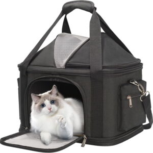Pet Carrier Soft-Sided Carriers Travel Tote Bag for Small Dogs Cats, Fashion Foldable Pet Bag for Puppies Small Animals with Pockets (Black, 16.2" x 11.4" x 13")