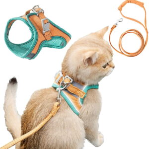 Soft Suede Cat Harness and Leash Set, Escape Proof Reflective Walking Vest for Kittens