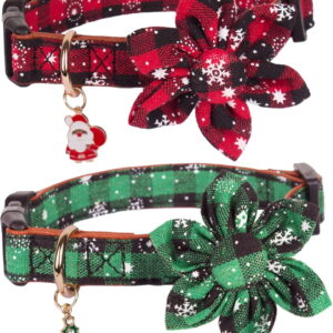 ADOGGYGO Christmas Dog Collar with Bow Tie Adjustable Dog Bowtie Collar Red Green Plaid Pet Christmas Collars for Medium Dogs (Medium)