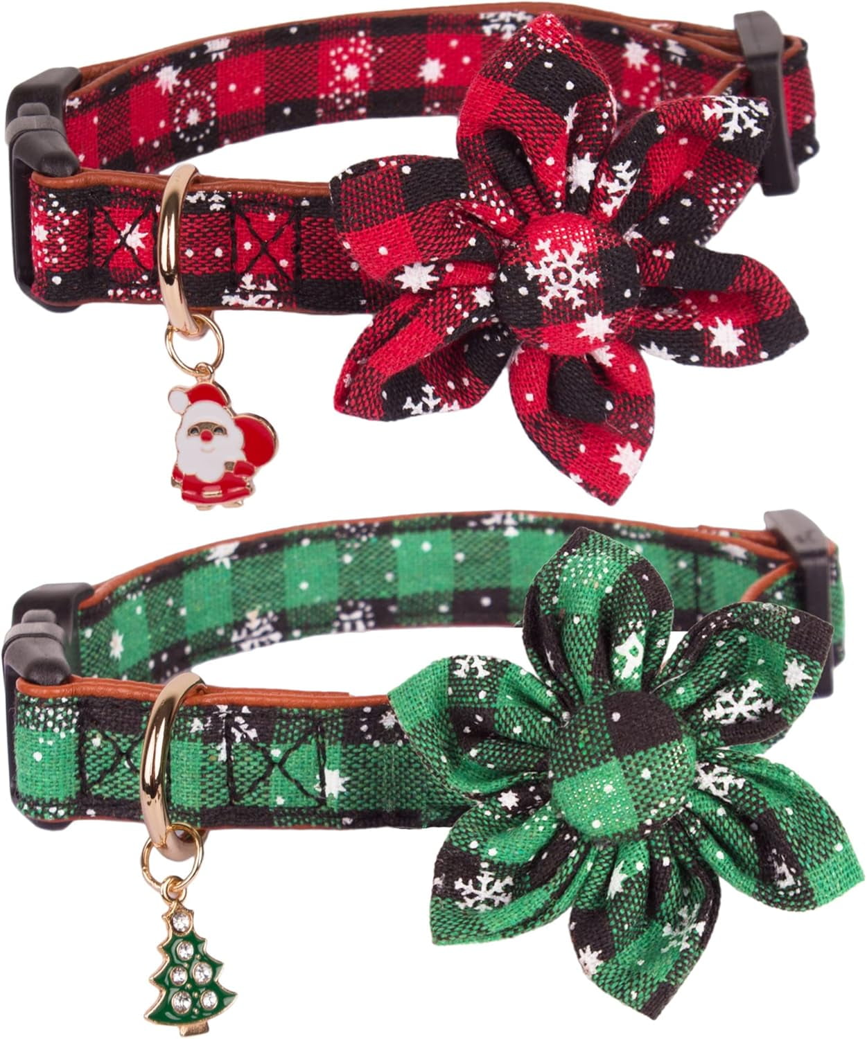 ADOGGYGO Christmas Dog Collar with Bow Tie Adjustable Dog Bowtie Collar Red Green Plaid Pet Christmas Collars for Medium Dogs (Medium)